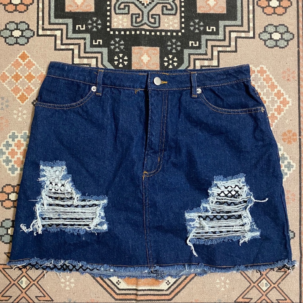NWOT Fishnet Denim Skirt